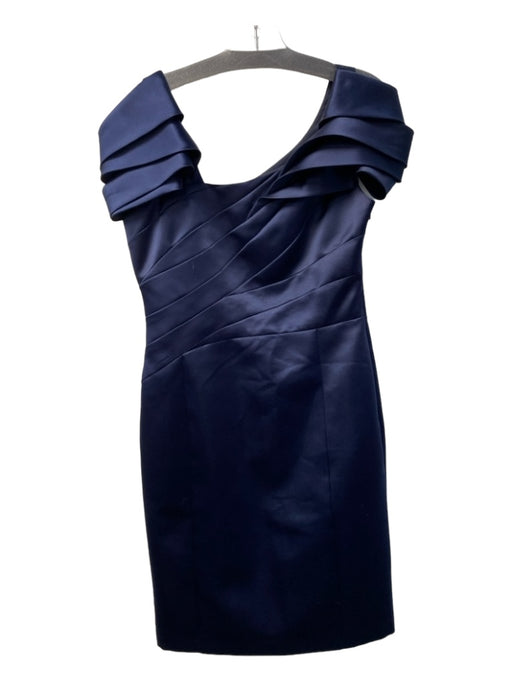 Armani Collezioni Size 6 Navy Polyester Off Shoulder Pleated Bodice Dress Navy / 6