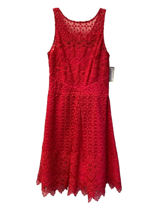 Monique Lhuillier Size 6 Orange Red Polyester Sleeveless Lace Overlay Dress Orange Red / 6