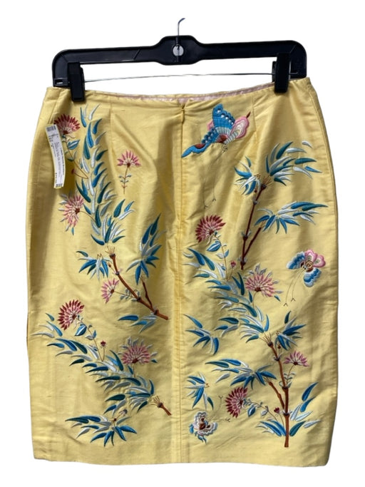 Ralph Lauren Size 4 Yellow & Multi Silk Embroidered Botanical Side Slit Skirt Yellow & Multi / 4
