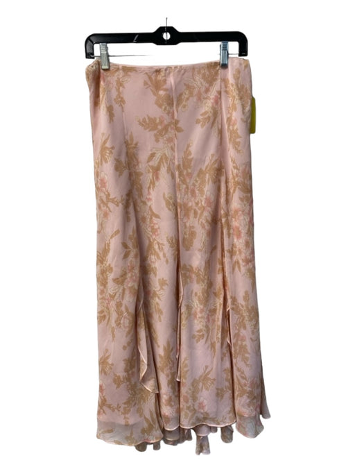 Oscar Size Est L Peach Silk Floral lined Elastic Waist Ankle Length Skirt Peach / Est L