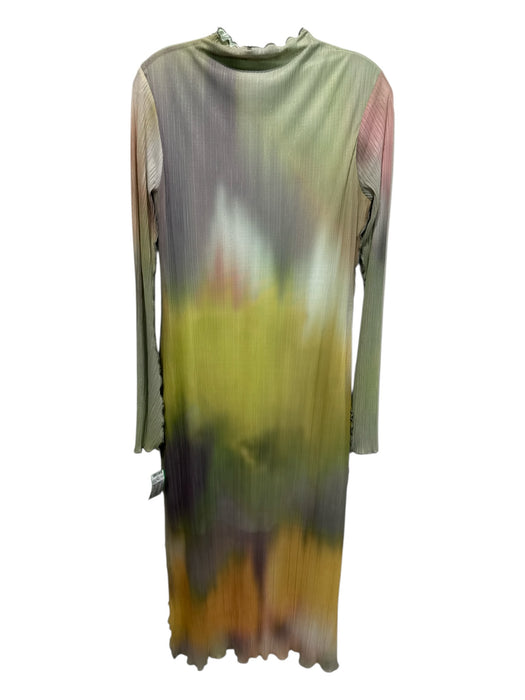 Anthropologie Size 8 Green, Yellow, Purple Polyester Blend Long Sleeve Dress Green, Yellow, Purple / 8