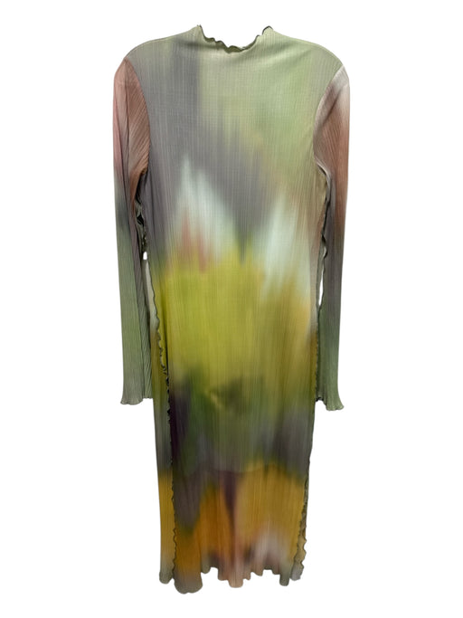 Anthropologie Size 8 Green, Yellow, Purple Polyester Blend Long Sleeve Dress Green, Yellow, Purple / 8