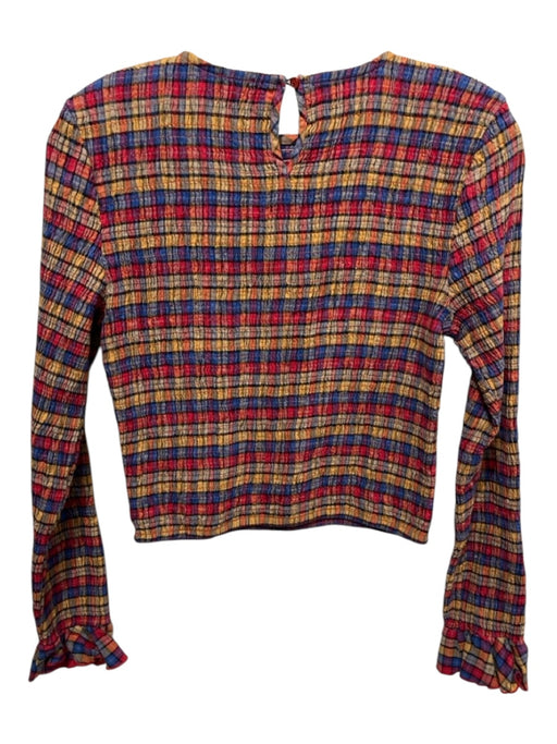 Maeve Size Small Blue, Red, Yellow Cotton Long Sleeve Plaid Smocked Top Blue, Red, Yellow / Small
