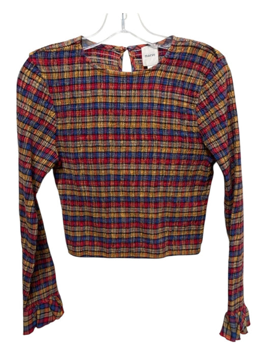 Maeve Size Small Blue, Red, Yellow Cotton Long Sleeve Plaid Smocked Top Blue, Red, Yellow / Small