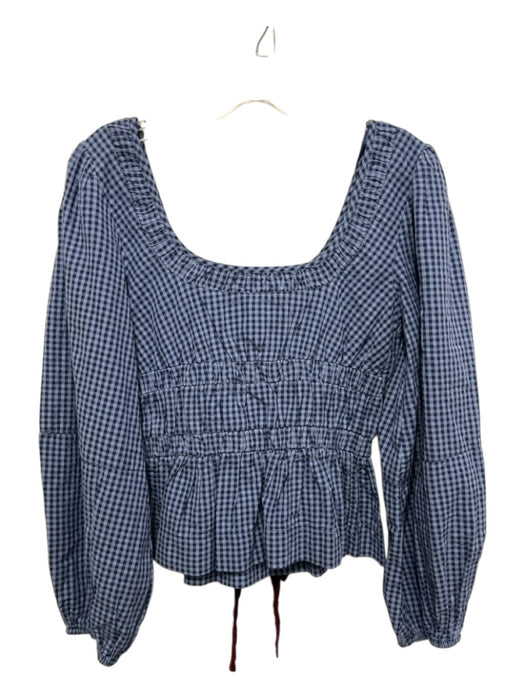 Damson Madder Size 8 Blue & Burgundy Cotton Gingham Bow Detail Long Sleeve Top Blue & Burgundy / 8