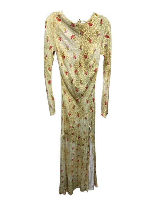 BHLDN Size XS Yellow, Green, Red Viscose Long Sleeve Floral Open Back Gown Yellow, Green, Red / XS