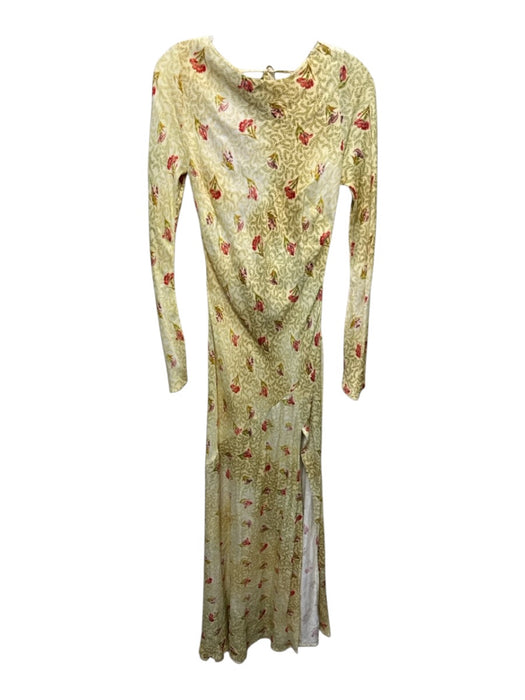 BHLDN Size XS Yellow, Green, Red Viscose Long Sleeve Floral Open Back Gown Yellow, Green, Red / XS