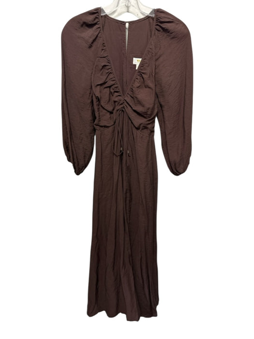 Maeve by ANTHROPOLGIE Size 2 Brown Viscose Blend Long Sleeve Ruched Midi Dress Brown / 2