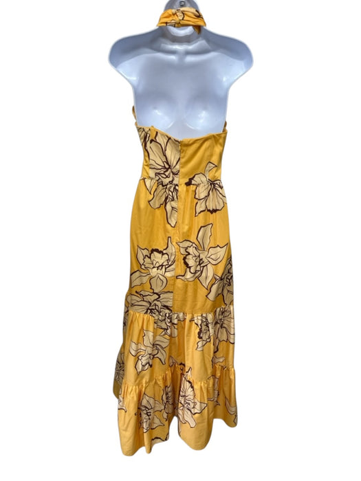 Hutch Size 2 Yellow & Brown Cotton Blend Sleeveless Floral Maxi Tiered Dress Yellow & Brown / 2