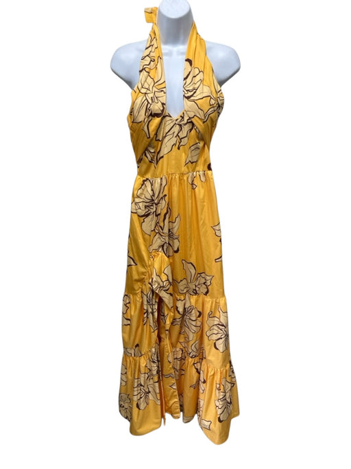 Hutch Size 2 Yellow & Brown Cotton Blend Sleeveless Floral Maxi Tiered Dress Yellow & Brown / 2