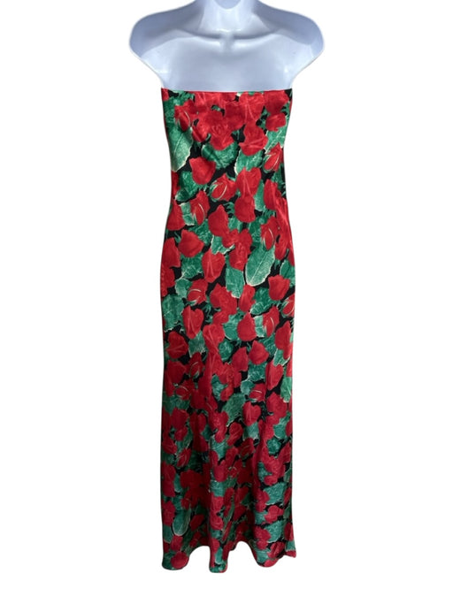 By Anthropologie Size 4 Red, Green, Black Viscose Blend Strapless Roses Dress Red, Green, Black / 4