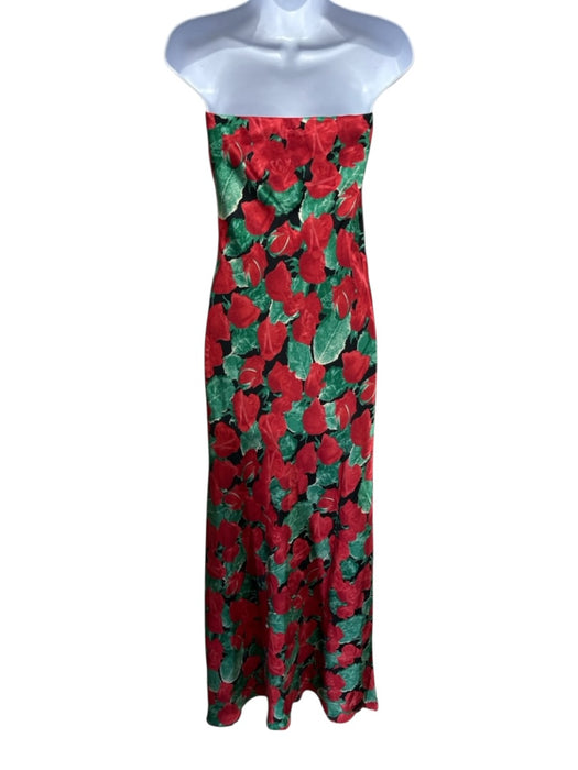 By Anthropologie Size 4 Red, Green, Black Viscose Blend Strapless Roses Dress Red, Green, Black / 4