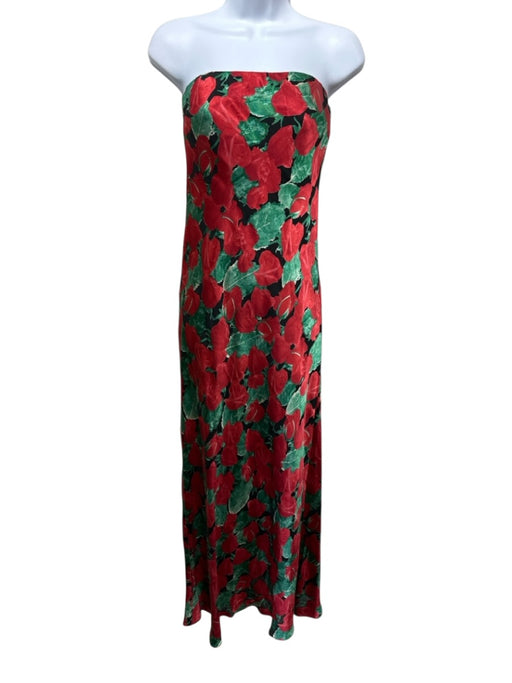 By Anthropologie Size 4 Red, Green, Black Viscose Blend Strapless Roses Dress Red, Green, Black / 4
