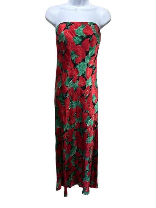 By Anthropologie Size 4 Red, Green, Black Viscose Blend Strapless Roses Dress Red, Green, Black / 4