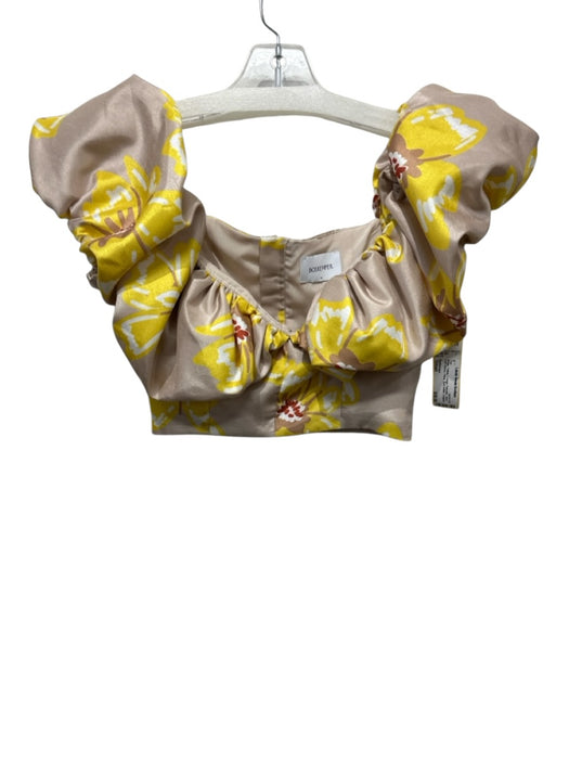 Boskemper Size Small Beige, Yellow, Orange Polyester Short Puff Sleeve Top Beige, Yellow, Orange / Small