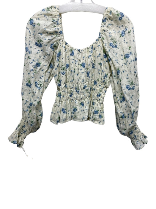 Faithful The Brand Size 4 Blue, Green, Yellow Linen Long puff sleeve Floral Top Blue, Green, Yellow / 4