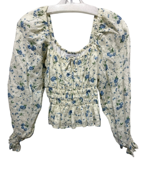 Faithful The Brand Size 4 Blue, Green, Yellow Linen Long puff sleeve Floral Top Blue, Green, Yellow / 4
