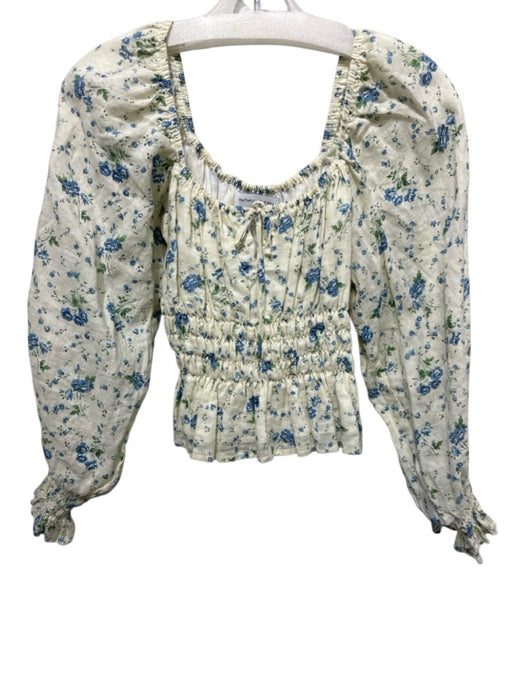 Faithful The Brand Size 4 Blue, Green, Yellow Linen Long puff sleeve Floral Top Blue, Green, Yellow / 4