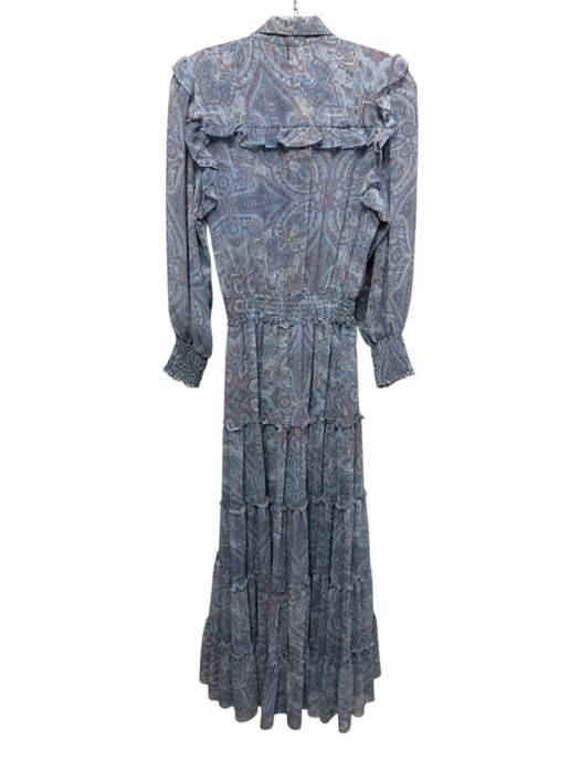 Misa Size XS Blue, Orange, White Viscose Long Sleeve Floral Paisley Dress Blue, Orange, White / XS