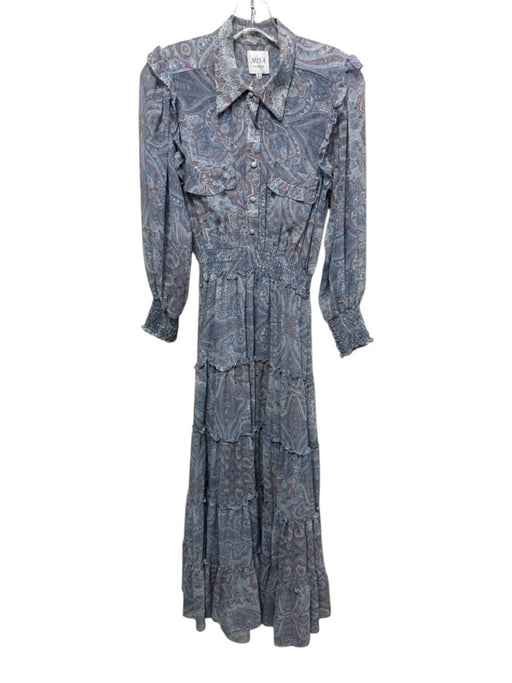 Misa Size XS Blue, Orange, White Viscose Long Sleeve Floral Paisley Dress Blue, Orange, White / XS