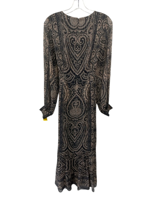 Kachel x Anthropologie Size XS navy blue & tan Silk Blend Metallic Thread Dress navy blue & tan / XS