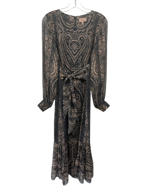 Kachel x Anthropologie Size XS navy blue & tan Silk Blend Metallic Thread Dress navy blue & tan / XS
