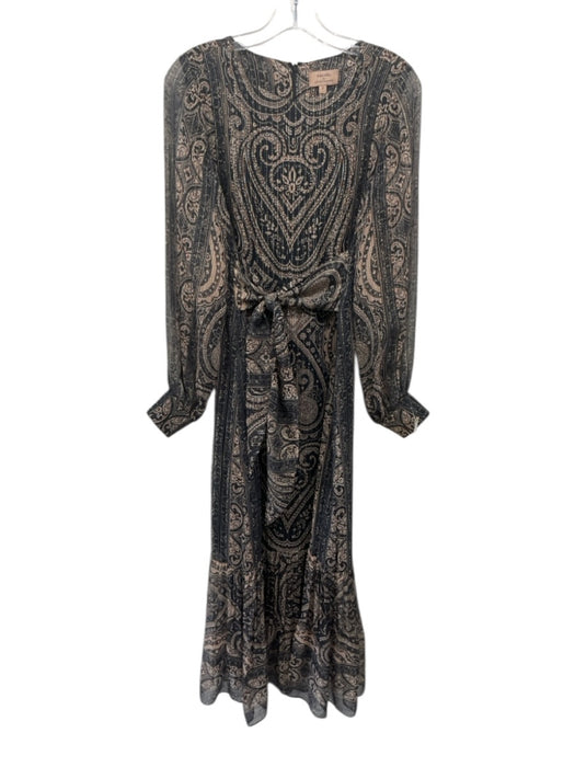Kachel x Anthropologie Size XS navy blue & tan Silk Blend Metallic Thread Dress navy blue & tan / XS