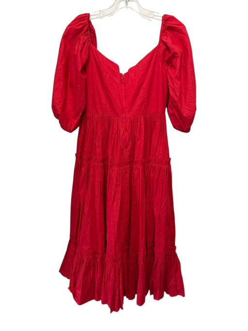 Atsu Size XS Red Cotton Short Puff Sleeve Sweetheart Tiered Ruffle Dress Red / XS