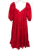Atsu Size XS Red Cotton Short Puff Sleeve Sweetheart Tiered Ruffle Dress Red / XS