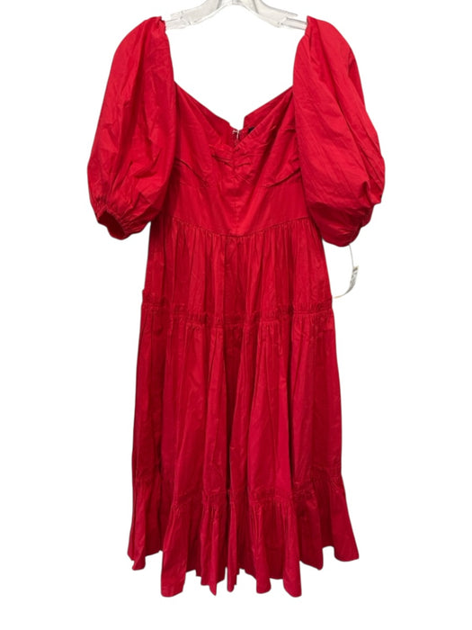 Atsu Size XS Red Cotton Short Puff Sleeve Sweetheart Tiered Ruffle Dress Red / XS