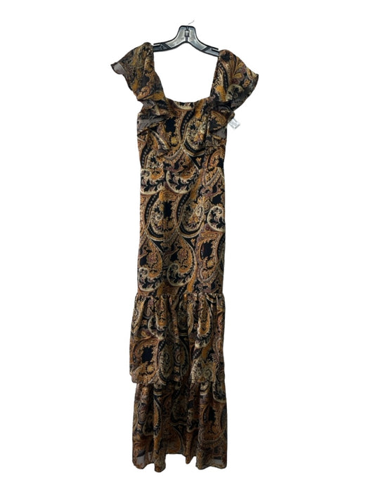 House of Harlow 1960 Size S Black & Gold Polyester & Viscose Ruffle Tiered Dress Black & Gold / S