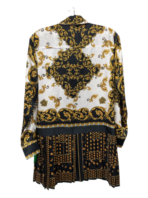 Zara Size XS White, Black & Yellow Polyester Long Sleeve Ornate Button Up Dress White, Black & Yellow / XS