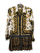 Zara Size XS White, Black & Yellow Polyester Long Sleeve Ornate Button Up Dress White, Black & Yellow / XS