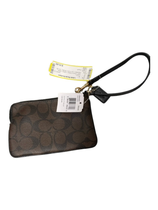 Coach Brown & Black Leather Water Repellant Coin Purse Wristlet Top Zip Clutch Brown & Black