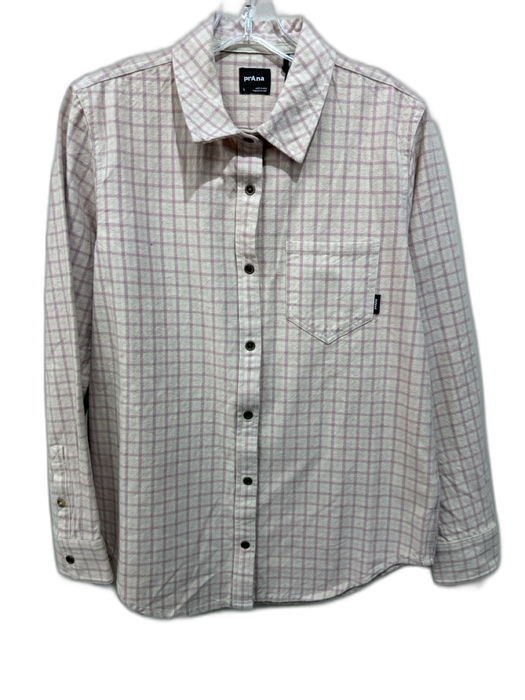 Prana Size S Cream & Lavendar Cotton Flannel Plaid Snap Button Front Top Cream & Lavendar / S