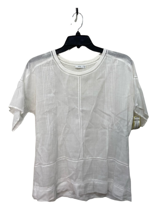 Vince Size Small White Missing Fabric Short Sleeve Pleat Detail Top White / Small