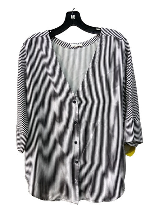 Vetta Size Medium White & Black Tencel Striped Button Front Short Sleeve Top White & Black / Medium