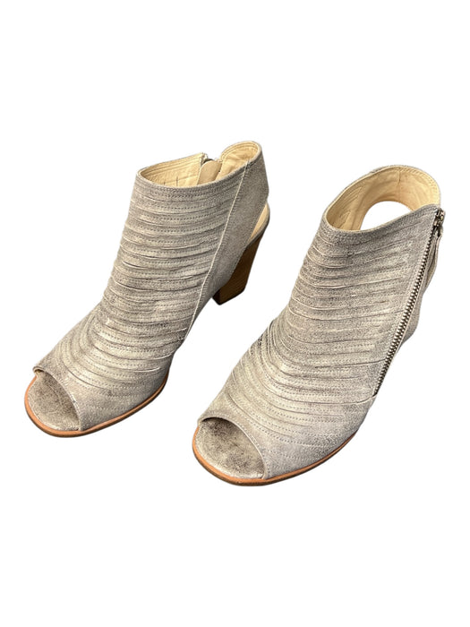 Paul Green Shoe Size 6 Silver Suede Block Heel Open Toe Side Zip Shoes Silver / 6