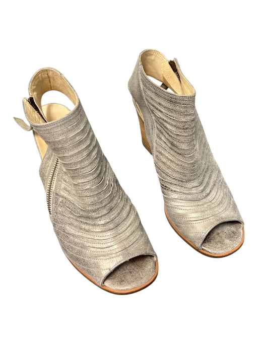 Paul Green Shoe Size 6 Silver Suede Block Heel Open Toe Side Zip Shoes Silver / 6