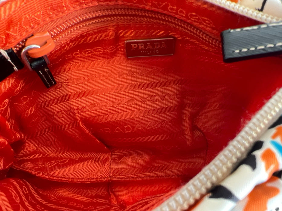 Prada Cream Black Blue & Orange Fabric Bow detail Wrist Strap Tropical Print Bag Cream Black Blue & Orange / S