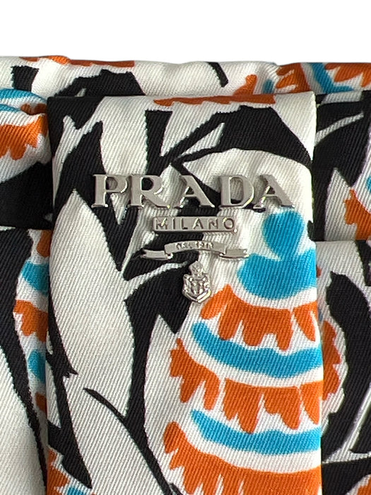 Prada Cream Black Blue & Orange Fabric Bow detail Wrist Strap Tropical Print Bag Cream Black Blue & Orange / S
