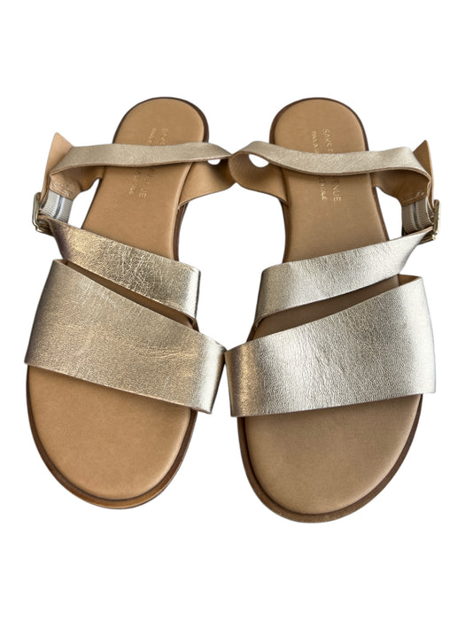 Saks Fifth Ave Shoe Size 5 Gold Leather Flat Open Toe & Heel Buckle Shoes Gold / 5