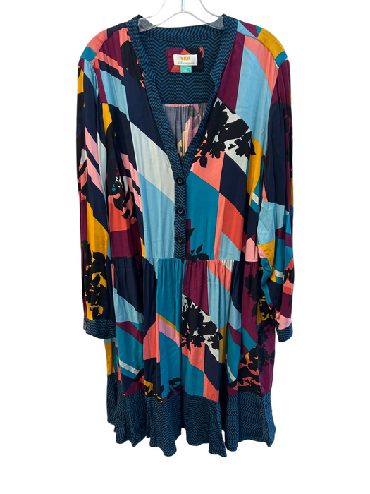 Maeve Size 2XL Blue & Multi Viscose V Neck Long Sleeve Floral Abstract Dress Blue & Multi / 2XL