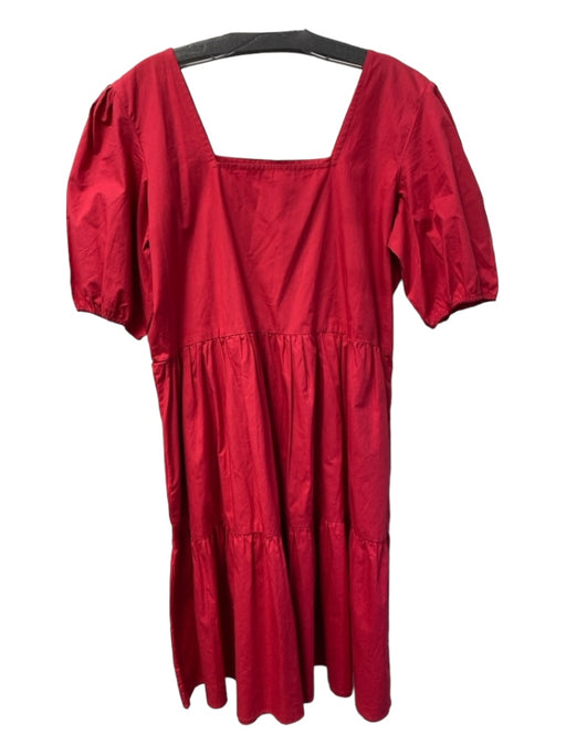 Maude Vivante Size XL Red Cotton Square Neck Half Balloon Sleeve Tiered Dress Red / XL