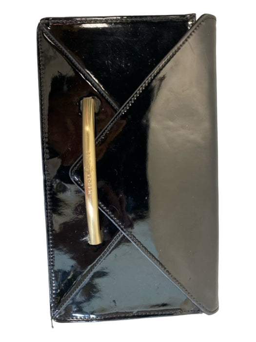 Zac Posen Black Patent Leather Envelope Gold Hardware Interior Mirror Clutch Black