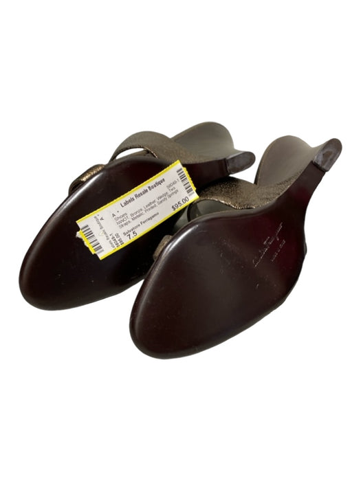 Salvatore Ferragamo Shoe Size 7.5 Bronze Leather Wedge Two Straps Metalic Shoes Bronze / 7.5
