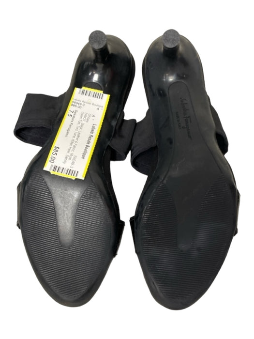 Salvatore Ferragamo Shoe Size 7.5 Black Leather & Fabric Mule Open Toe Shoes Black / 7.5