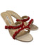 Manolo Blahnik Shoe Size 37.5 White & Red Satin Coral Beads Two Straps Sandals White & Red / 37.5