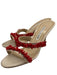 Manolo Blahnik Shoe Size 37.5 White & Red Satin Coral Beads Two Straps Sandals White & Red / 37.5