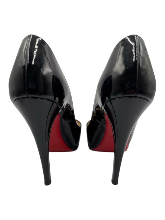 Christian Louboutin Shoe Size 37.5 Black Leather Upper Patent Peep Toe Pumps Black / 37.5